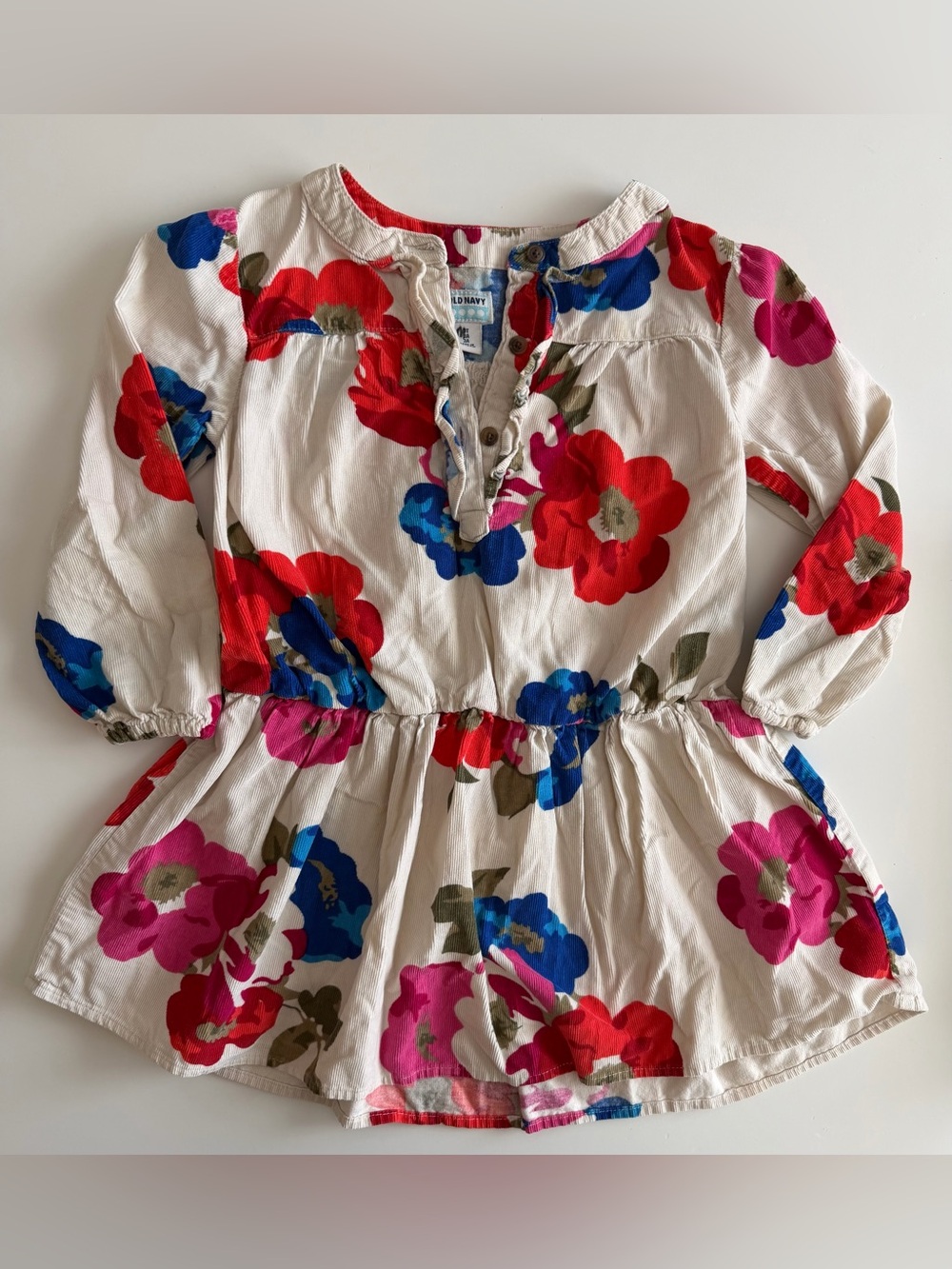 Old Navy 3T Cream Floral Peplum Dress with Red, Blue & Pink Flowers